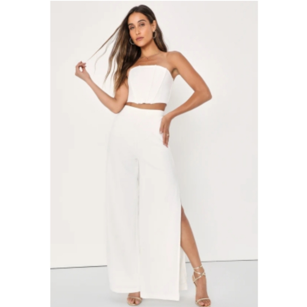 Lulus Ivory Strapless Bustier Two-Piece Jumpsuit Size xs/s